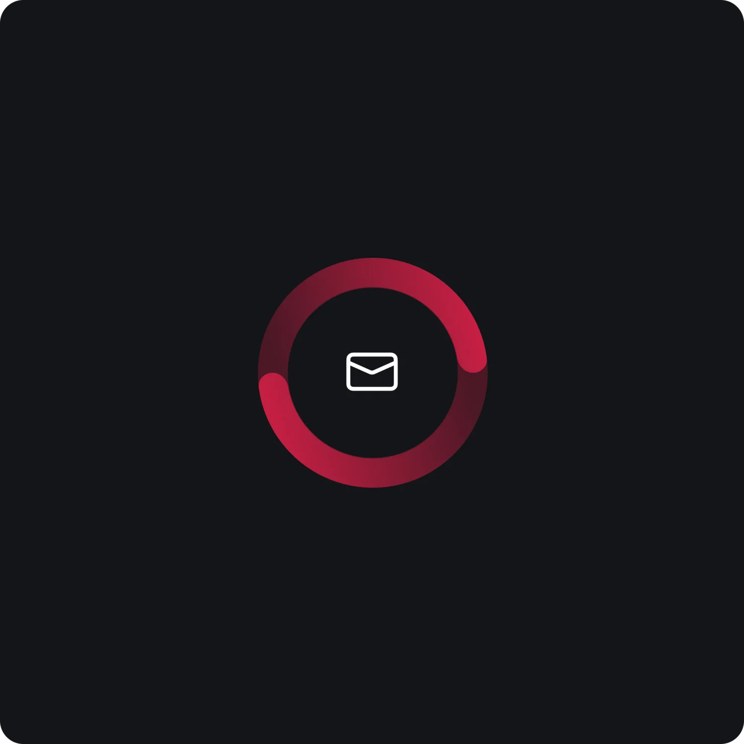 Roter Fortschrittskreis um ein E-Mail-Symbol auf schwarzem Hintergrund