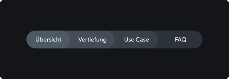 Navigationsleiste mit den Optionen Übersicht, Vertiefung, Use Case und FAQ