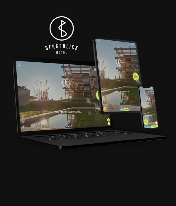 Website des Bergeblick Hotels auf Laptop, Tablet und Smartphone angezeigt