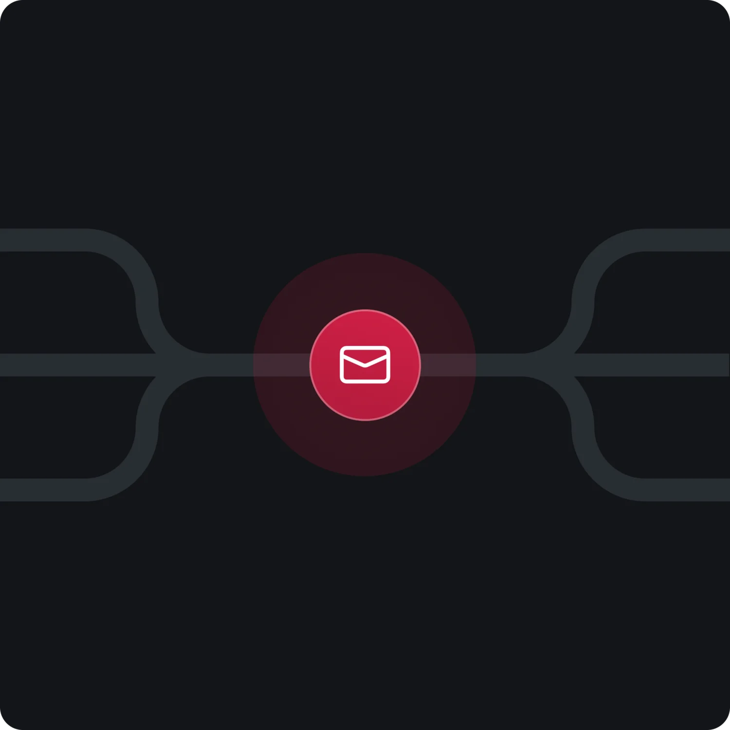 Rotes Symbol eines Briefumschlags in einem Netzwerkdiagramm