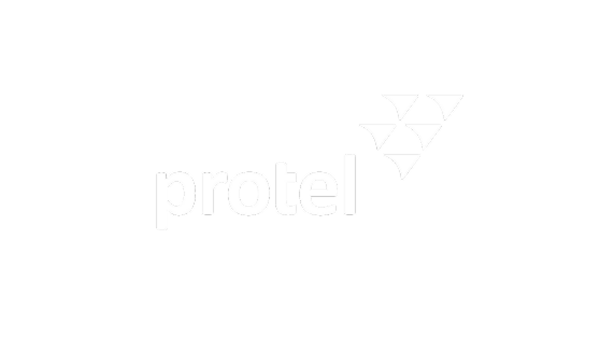 Logo von Protel mit sechs nach unten gerichteten Dreiecken