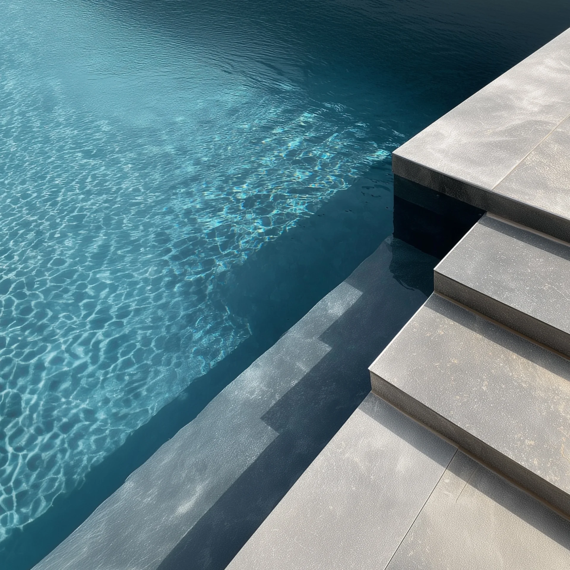 Moderne Poolstufen mit blau schimmerndem Wasser