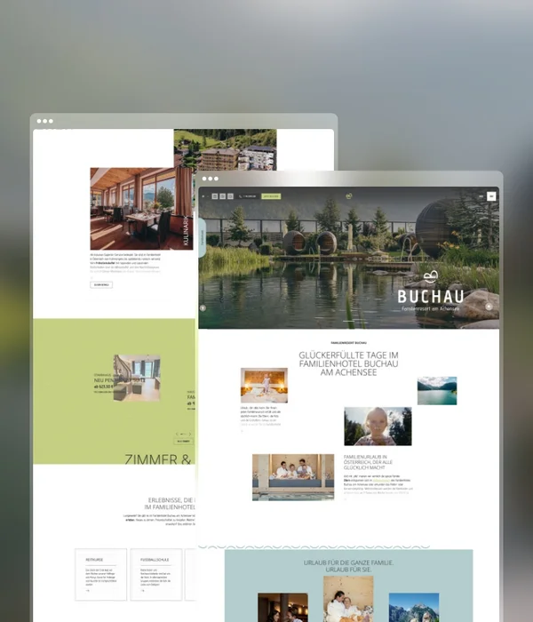 Webseite vom Familienhotel Buchau am Achensee mit Bildern und Texten