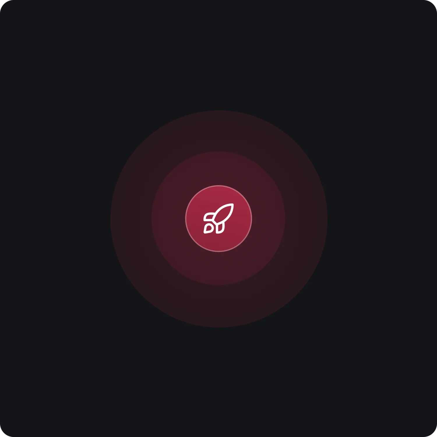 Rotes Icon einer Rakete mit konzentrischen Kreisen auf schwarzem Hintergrund
