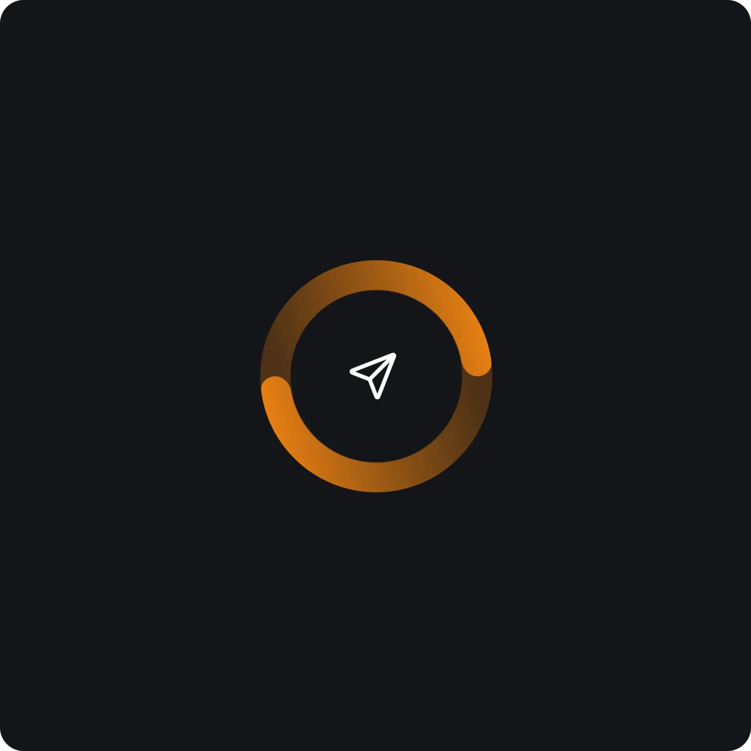 Ladeanimation mit orangefarbenem Kreis und Papierflieger-Symbol