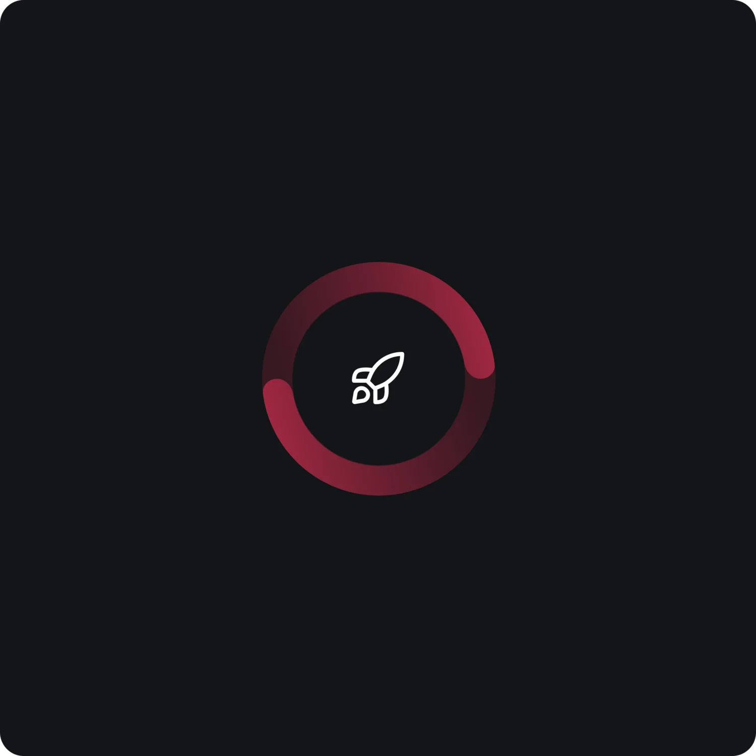Ladeanimation mit Raketen-Symbol und rotem Ladebalken auf schwarzem Hintergrund