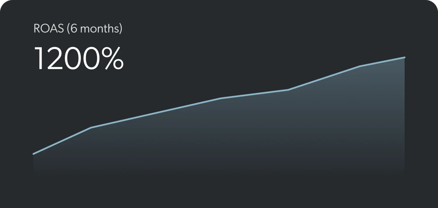 Line chart showing 1200 percent ROAS over 6 months