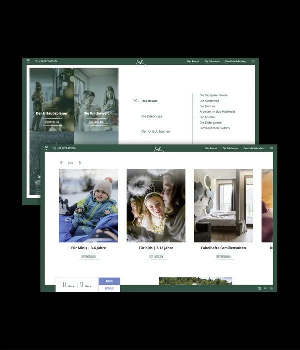 Das Mühlwald: perfectly visible Screenshot of a family resort website with offers for kids and families