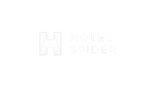Hotel Spider Logo mit abstraktem H und Spinnennetz-Design