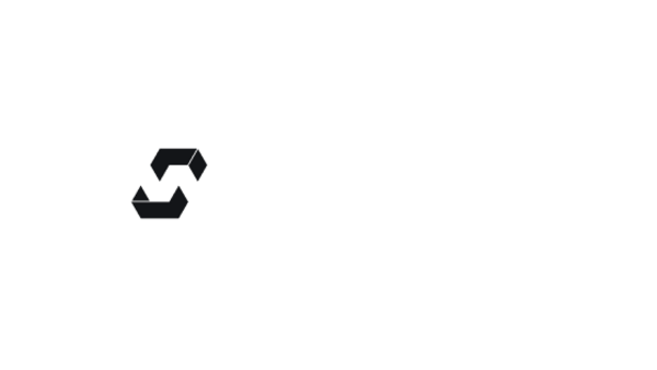 Schwarzes abstraktes geometrisches Logo auf weißem Hintergrund